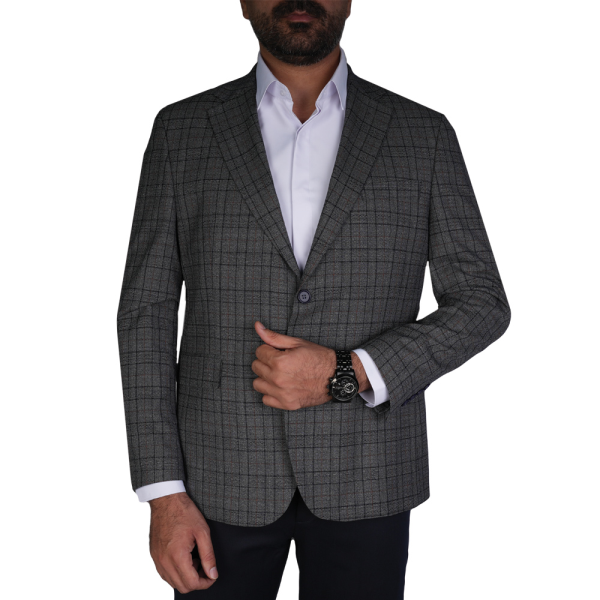 کت تک چهارخونه یقه انگلیسی ‌BOLARSEN طوسی سایز 50 D